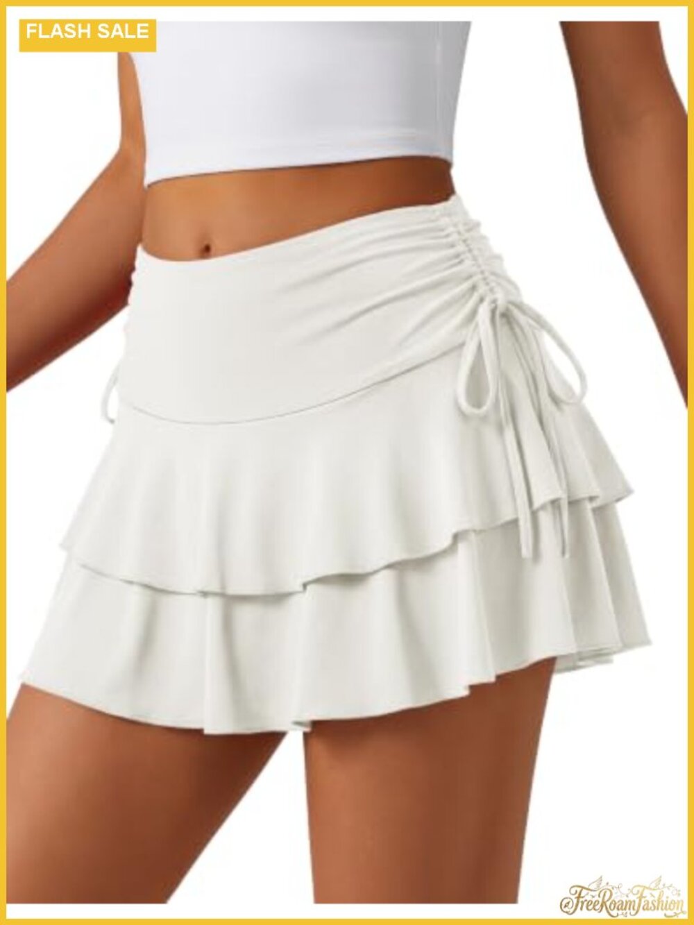 Women's Y2K Mini Ruffle Skirt with Shorts Tiered A-Line Drawstring Waist